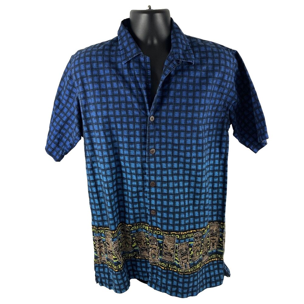 Vintage No Boundaries Tiki Button Up Shirt Adult Medium Hipster Punk Baggy Y2K